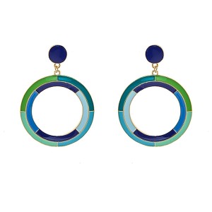 Brinco Aro Esmaltado Verde e Azul Dourado