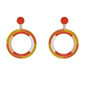 Brinco Aro Esmaltado Amarelo e Laranja Dourado
