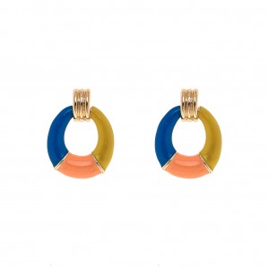 Brinco Camadas Esmaltado Azul e Laranja Dourado