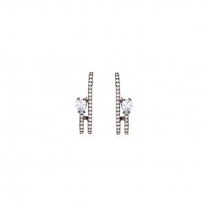 Brinco Earhook Duplo Cravejado Zircônia Cristal Banhado a Ródio Negro