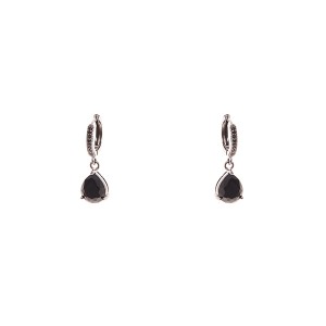 Brinco Argola Cravejada com Pingente Gota Preta