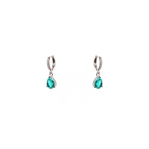 Brinco Argola Cravejada com Pingente Gota Verde Paraíba