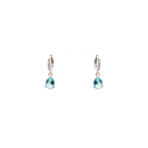 Brinco Argola Cravejada com Pingente Gota Azul Claro