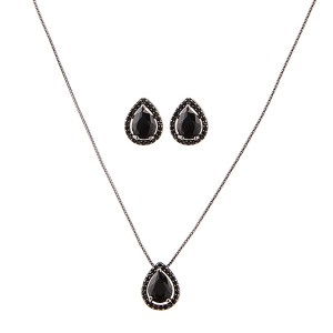 Conjunto Gota Zircônia Preta 45 cm Banhado a Ródio Negro