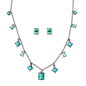 Conjunto Quadrado Zircônia Verde Paraíba 38 cm Banhado a Ródio Negro