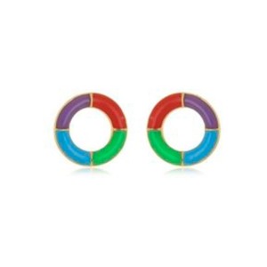 Brinco Aro Geométrico Multicolorido Esmaltado Banhado a Ouro 18k