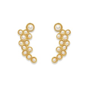  Brinco Ear Cuff Bolinhas Pérola e Dourado
