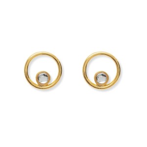 Brinco Aro Duplo Dourado com Resina Branco Cristal