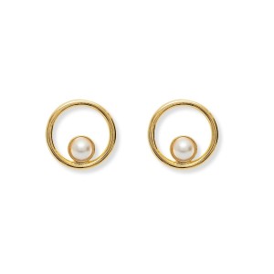 Brinco Aro Duplo Dourado com Pérola