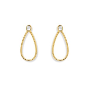 Brinco Gota Lisa Dourada com Base Pedra Cristal