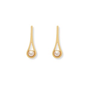Brinco Gota Fechada Dourado com Pérola