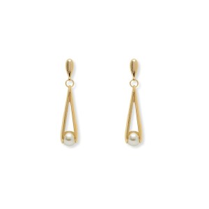 Brinco Triângulo Dourado Pendurado com Pérola