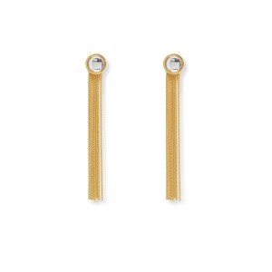 Brinco Solitário Branco Cristal e Corrente Dourado