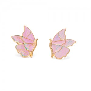 Brinco Borboleta Esmaltado Rosa Tie Dye Banhado a Ouro 18k