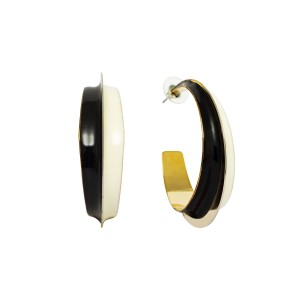 Brinco Argola Partida Duas Cores Esmaltado Branco e Preto com Dourado