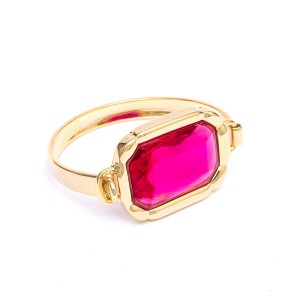 Pulseira Bracelete com Pedra Retangular Rosa e Dourado
