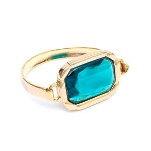 Pulseira Bracelete com Pedra Retangular Verde e Dourado