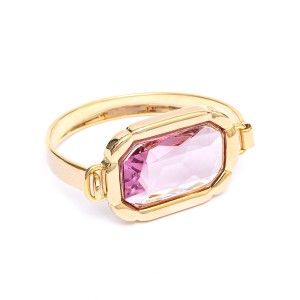 Pulseira Bracelete com Pedra Retangular Lilás e Dourado