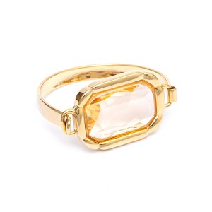 Pulseira Bracelete com Pedra Retangular Champanhe e Dourado