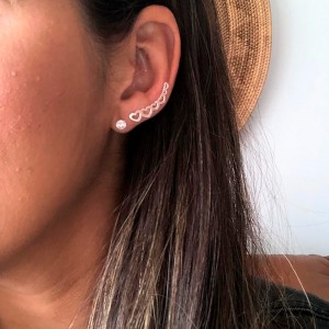  Brinco Ear Cuff Coração Prata 925