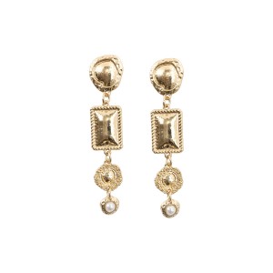Brinco Placas Geométricas Dourado Brilhoso