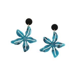 Brinco Flor Acrílico Pendurado Azul Mesclado