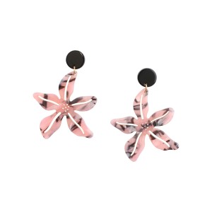 Brinco Flor Acrílico Pendurado Rosa Mesclado