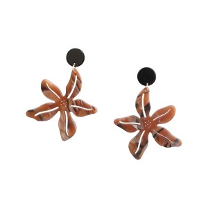 Brinco Flor Acrílico Pendurado Caramelo Mesclado