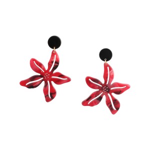 Brinco Flor Acrílico Pendurado Vermelho Mesclado