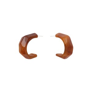 Brinco Argola Sextavada Resina Caramelo