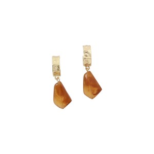 Brinco Gota Acrílico Caramelo com Base Dourado