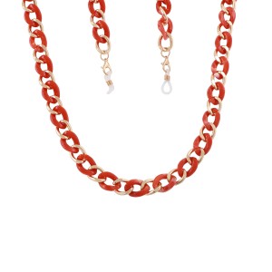 Corrente Porta Óculos/Máscara e Colar em Acrílico e Dourado 3x1 Cor Laranja
