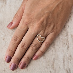 Anel Coração Cravejado Zircônia Cristal Banhado a Ouro 18k