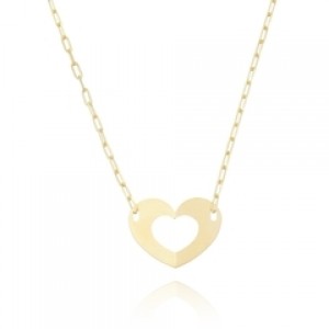 Colar Coração Vazado 45 cm Banhado a Ouro 18k