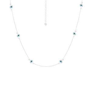 Colar Olho Grego Longo em Murano 60cm Prata 925