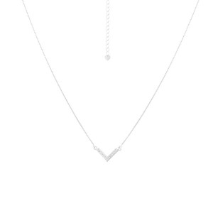 Colar V Envezado Cravejado em Zircônia Branca 50 cm Prata 925