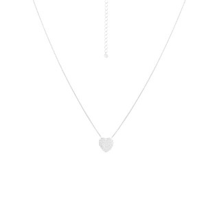 Colar Coração G Cravejado em Zircônia Branca 50 cm Prata 925