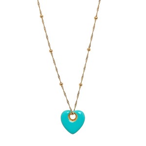 Colar Bolinhas com Coração Esmaltado Verde Água 60 cm Banhado a Ouro 18k