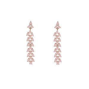 Brinco Cascata Zircônia Rosa Claro Banhado a Ouro 18k