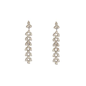 Brinco Cascata Zircônia Cristal Banhado a Ródio Branco