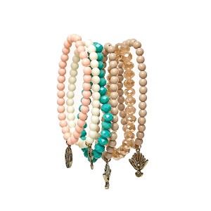 Kit Pulseiras Tons Azul, Rosa e Bege