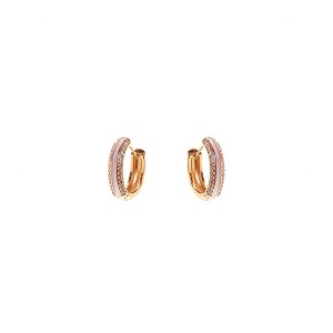 Brinco Argola Dourado Esmaltado Branco  Cravejado com Zircônia