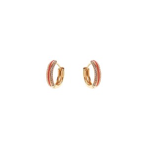 Brinco Argola Dourado Esmaltado Rosa Cravejado com Zircônia