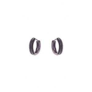 Brinco Argola Esmaltado Preto Banho Negro Cravejado com Zircônia