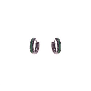 Brinco Argola Esmaltado Verde Banho Negro Cravejado com Zircônia