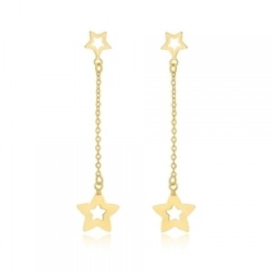 Brinco Estrela Dupla em Fio Banhado a Ouro 18k
