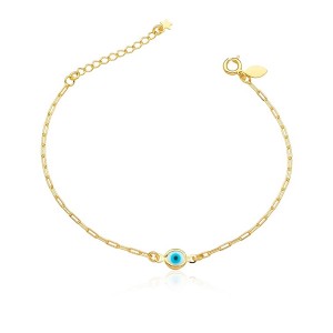 Pulseira Olho Grego Murano Solitário Corrente Cadeado Banhado a Ouro 18k