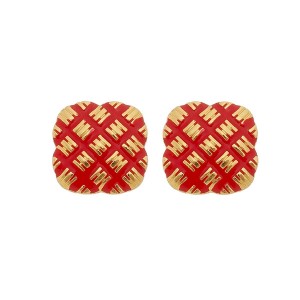 Brinco Quadrado Esmaltado Vermelho e Dourado