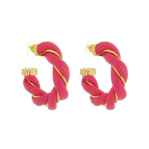 Brinco Argola Trançado em Couro Rosa e Dourado