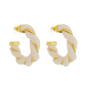 Brinco Argola Trançado em Couro Branco e Dourado
